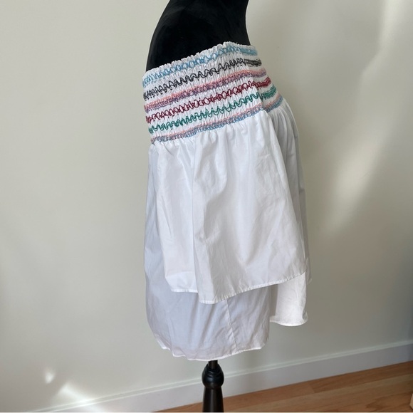 Parker White Off the Shoulder Multicolor Embroidery Smocked Yasmin Blouse Size S - Picture 5 of 12